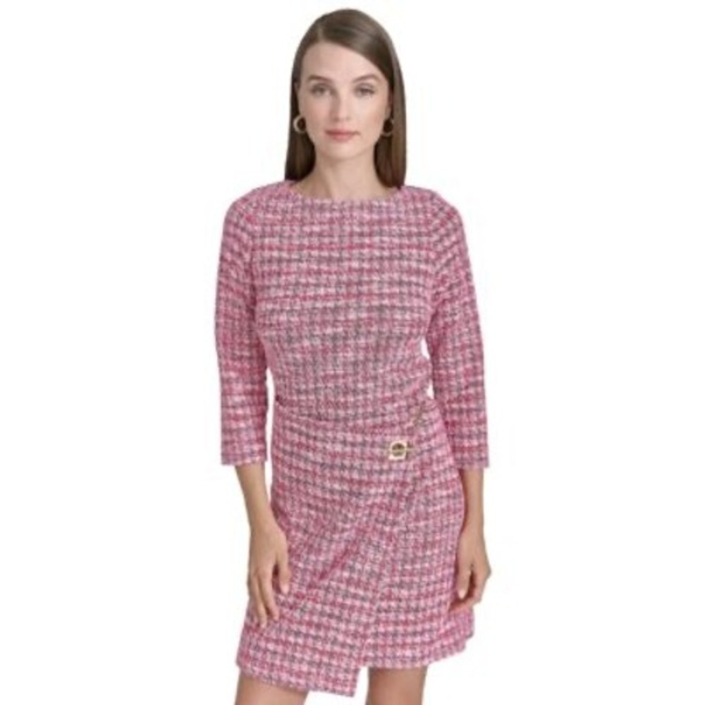 Halston Womens Pink Multi Tweed Wrap Skirt Sheath Dress Size 14 NEW